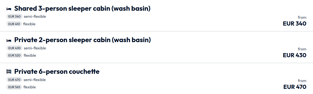 A selection of sleeper cabins